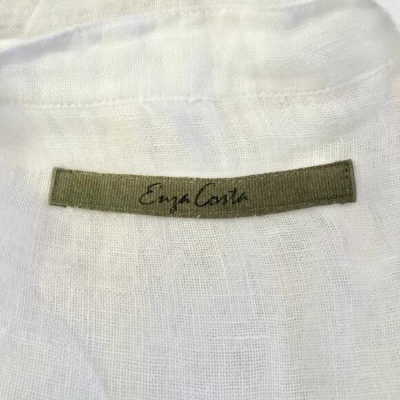 Enzo Costa 100% White Linen Collarless Bracelet Length Sleeve Shirt Dress 3 L - Picture 8 of 12